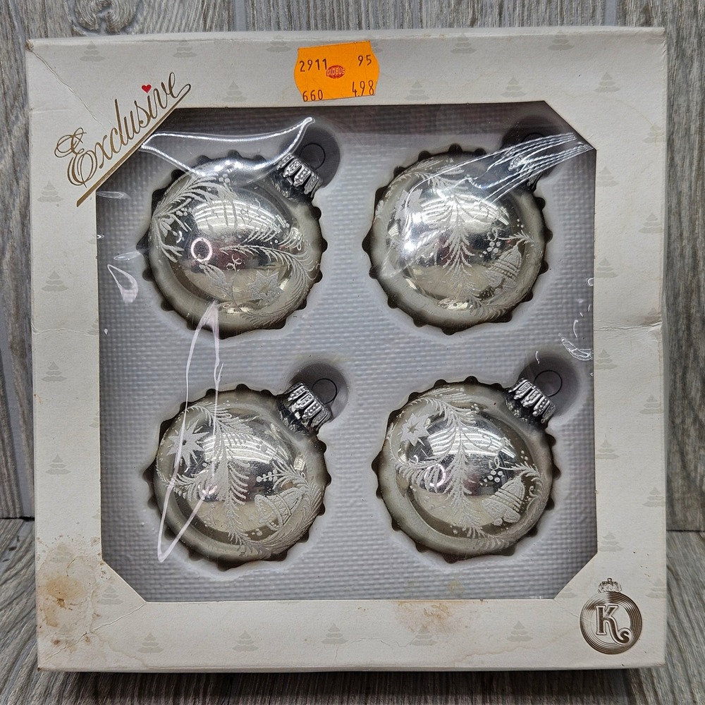 Vintage Krebs & Sohn West Germany Glass Christmas Ornaments Silver Bell Set of 4
